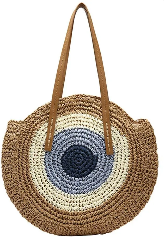 GL-Turelifes Round Summer Straw Bag Big Weave Handbags Beach Shoulder Bags Vocation Tote HandbagsTravel Bag for Women