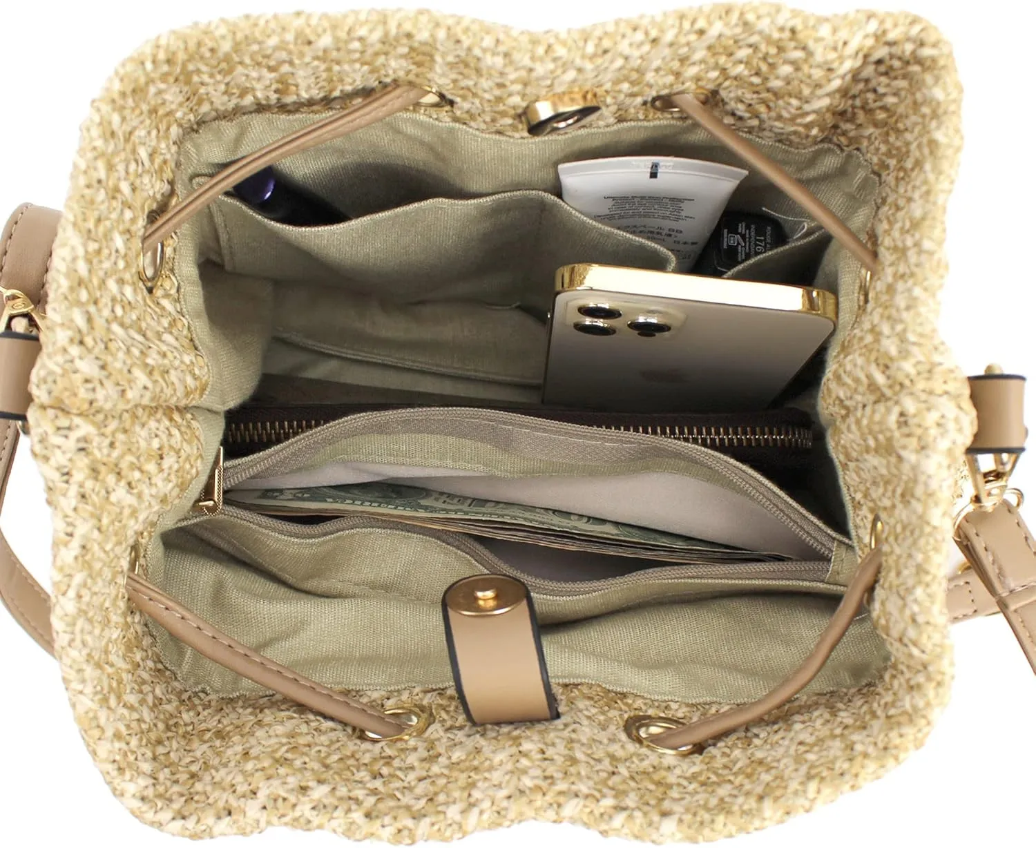 Goclothod Small Drawstring Shoulder Bag Straw Weave Handbag Summer Beach Purse