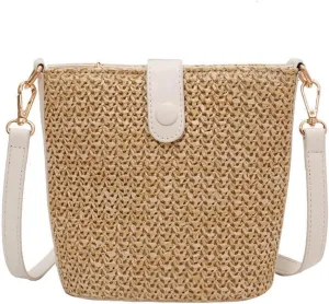 Gogobear Women Small Straw Shoulder Bag Handwoven Crossbody Bags with Removable Shoulder Strap for Travel Beach