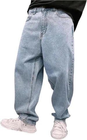 GORGLITTER Men's Baggy Jeans Y2k Skater Wide Leg Jeans Loose Fit Denim Hip Hop Jeans