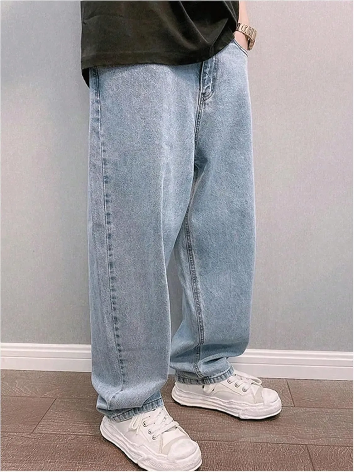 GORGLITTER Men's Baggy Jeans Y2k Skater Wide Leg Jeans Loose Fit Denim Hip Hop Jeans