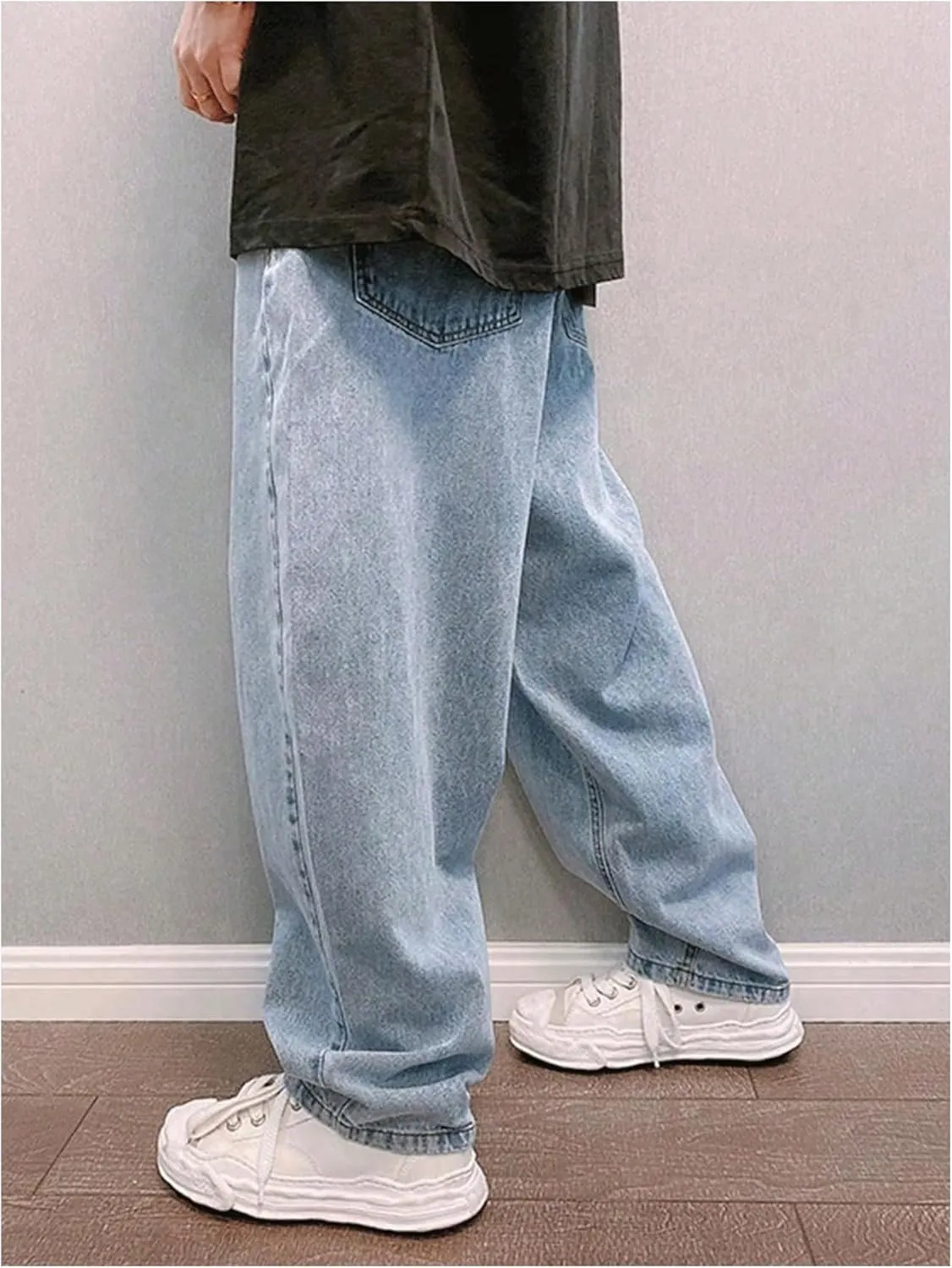 GORGLITTER Men's Baggy Jeans Y2k Skater Wide Leg Jeans Loose Fit Denim Hip Hop Jeans