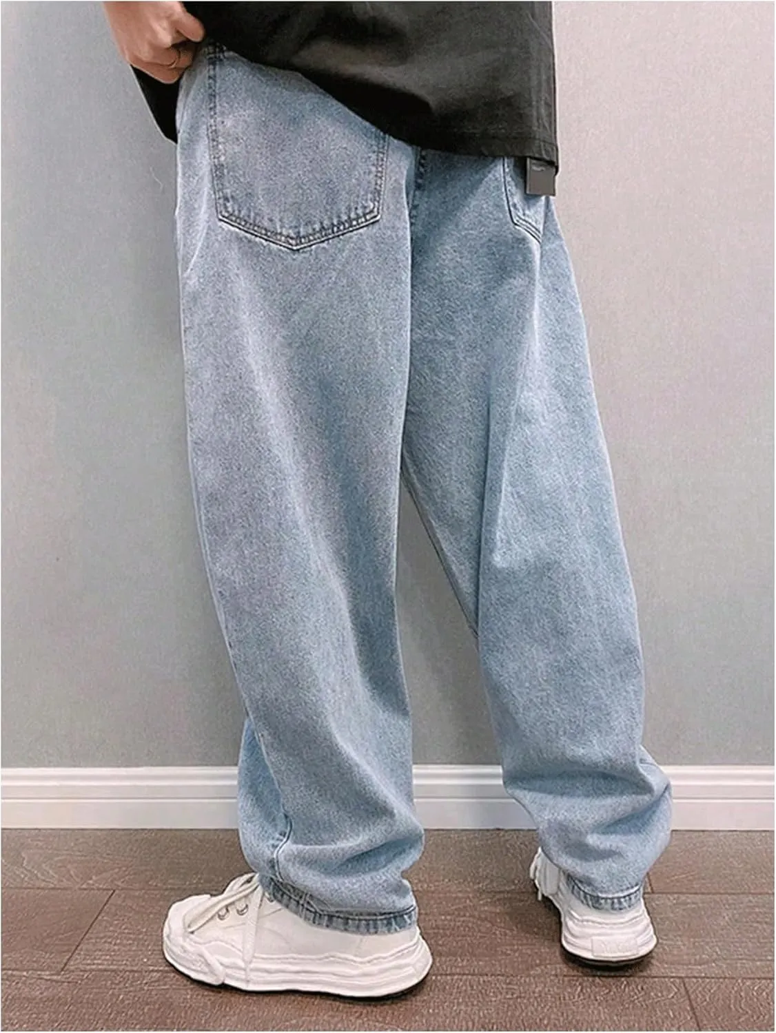 GORGLITTER Men's Baggy Jeans Y2k Skater Wide Leg Jeans Loose Fit Denim Hip Hop Jeans