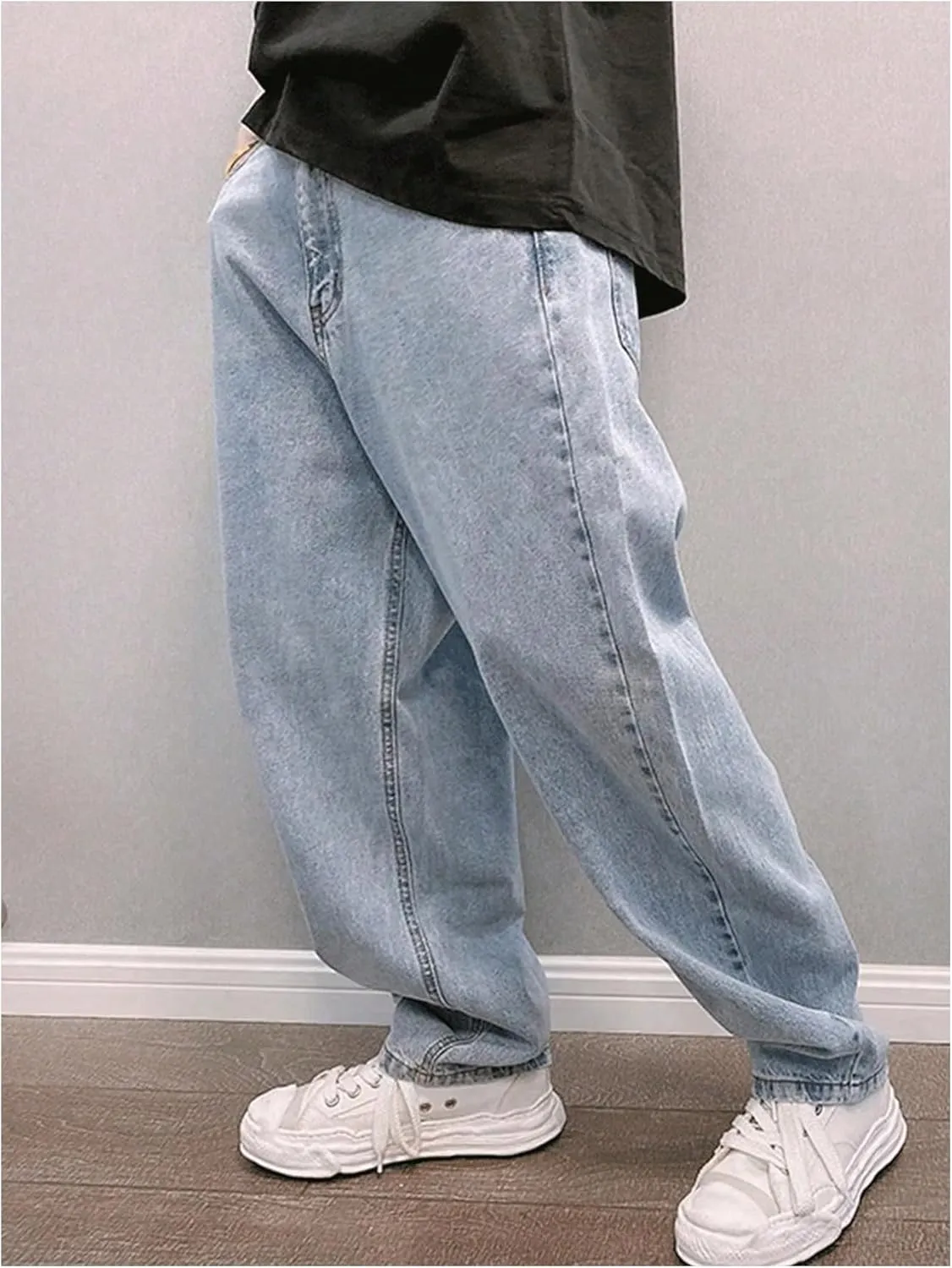 GORGLITTER Men's Baggy Jeans Y2k Skater Wide Leg Jeans Loose Fit Denim Hip Hop Jeans