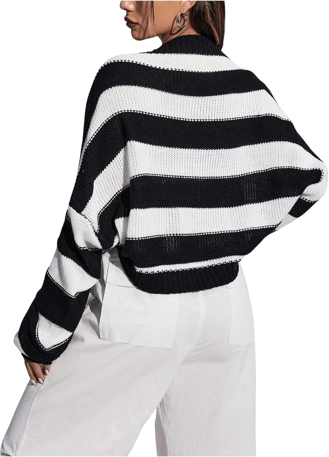 GORGLITTER Women's Color Block Striped Bolero Shrug Sweater Long Sleeve Open Front Crop Cardigan Top Outerwear