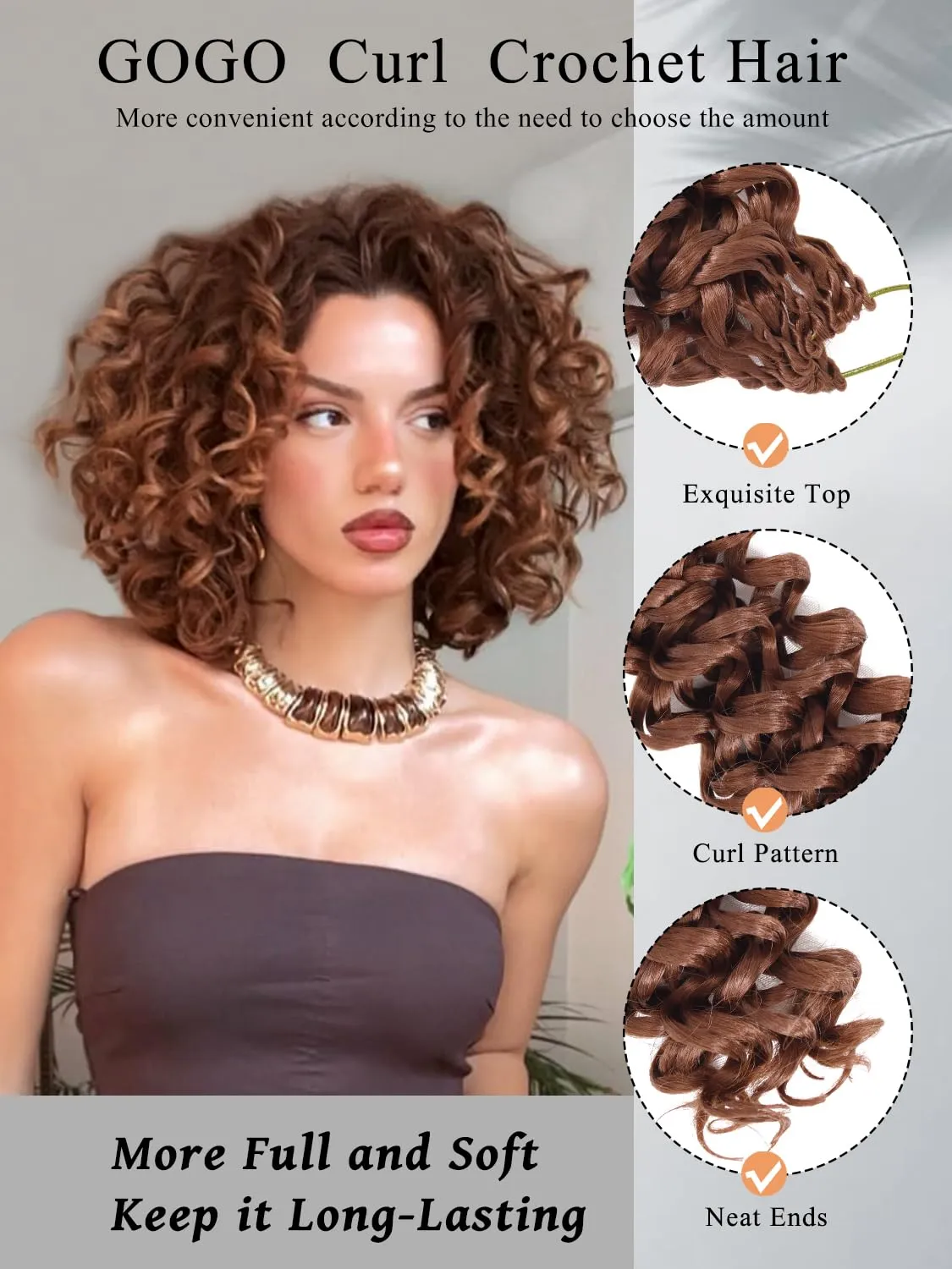 Gowit Gogo Curl Crochet Hair 8 Inch 6 Packs Short Curly Crochet Hair for Black Women Brown Deep Ocean Wave Beach Curl Crochet Braids Synthetic Braiding Hair Extensions (8inch,30#)