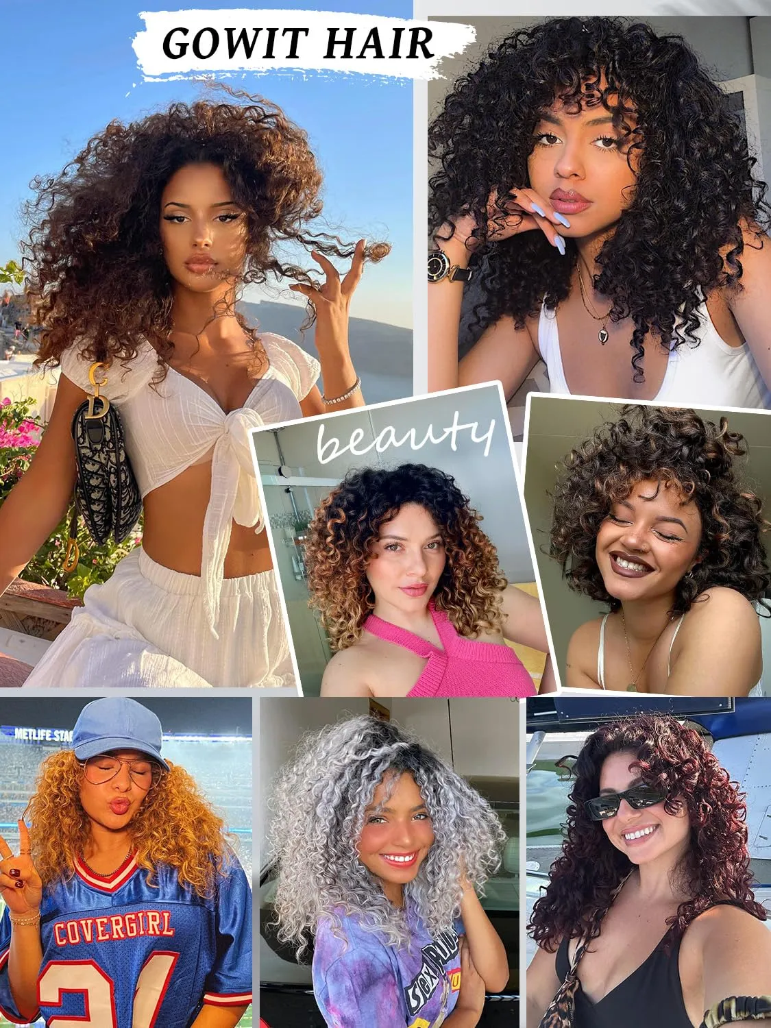 Gowit Gogo Curl Crochet Hair 8 Inch 6 Packs Short Curly Crochet Hair for Black Women Ombre Grey Deep Ocean Wave Crochet Hair Synthetic Crochet Braids (8inch,TGrey)