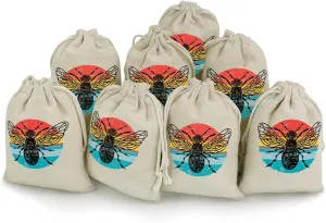 Graphic Design Bee Over Grunge Cute Tag Drawstring Gift Bags 8 Sets Pockets DIY Jewelry Storage Pouches Wedding Party