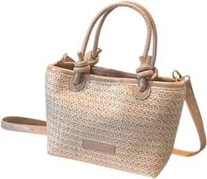 Grass Beach Bag Handbag Woven Purse Gift Fashion Portable Tote Shoulder Bag for Music Festival Outdoor Vacation Pool
