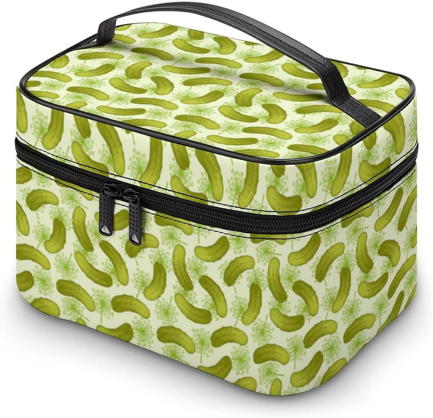 Green Pickled Cucumbers Travel Makeup Bag For Women Cosmetic Bags Organizer With Soft Handle Compartments Mens Big Capacity Skincare Toiletry Bag Camping Wedding Make Up Pouch