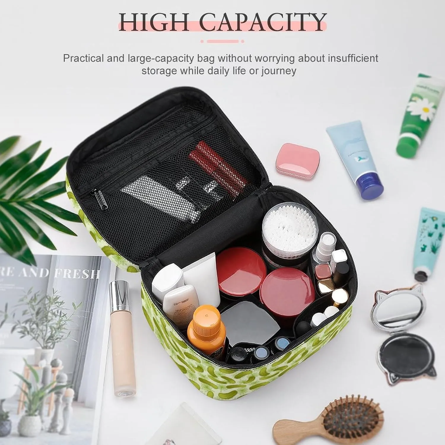 Green Pickled Cucumbers Travel Makeup Bag For Women Cosmetic Bags Organizer With Soft Handle Compartments Mens Big Capacity Skincare Toiletry Bag Camping Wedding Make Up Pouch