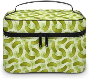 Green Pickled Cucumbers Travel Makeup Bag For Women Cosmetic Bags Organizer With Soft Handle Compartments Mens Big Capacity Skincare Toiletry Bag Camping Wedding Make Up Pouch
