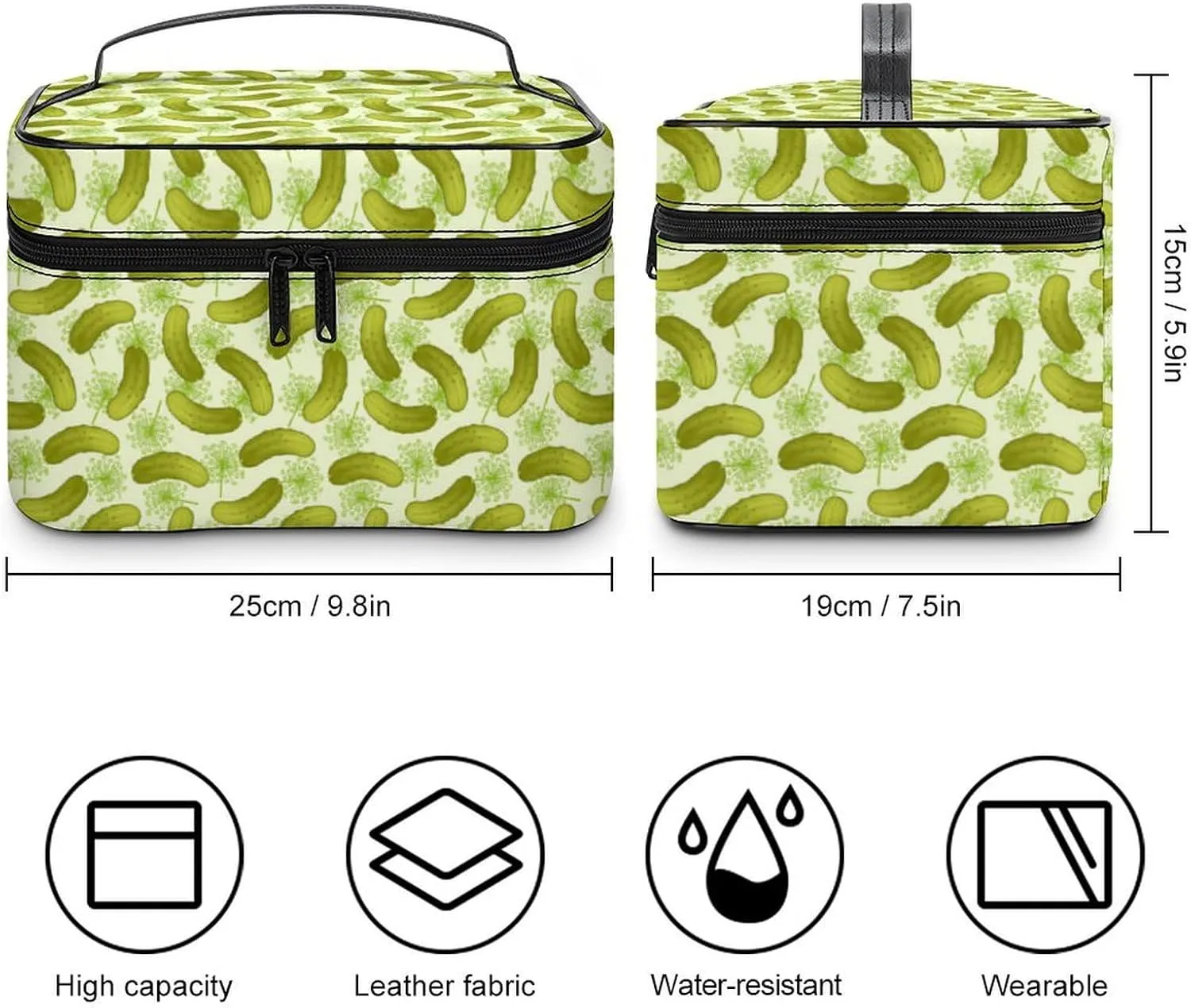 Green Pickled Cucumbers Travel Makeup Bag For Women Cosmetic Bags Organizer With Soft Handle Compartments Mens Big Capacity Skincare Toiletry Bag Camping Wedding Make Up Pouch