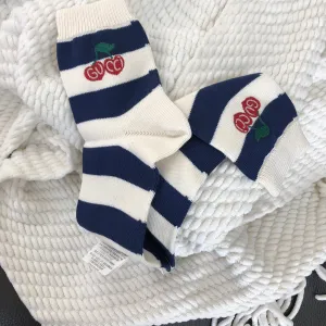 Gucci Blue and White Striped Knitted Ankle Socks with Cherries