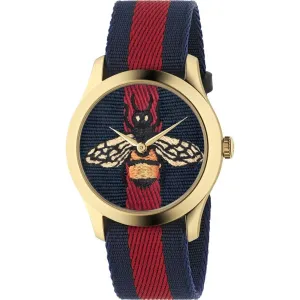 GUCCI G-Timeless Gold Stainless Steel Quartz Blue/Red