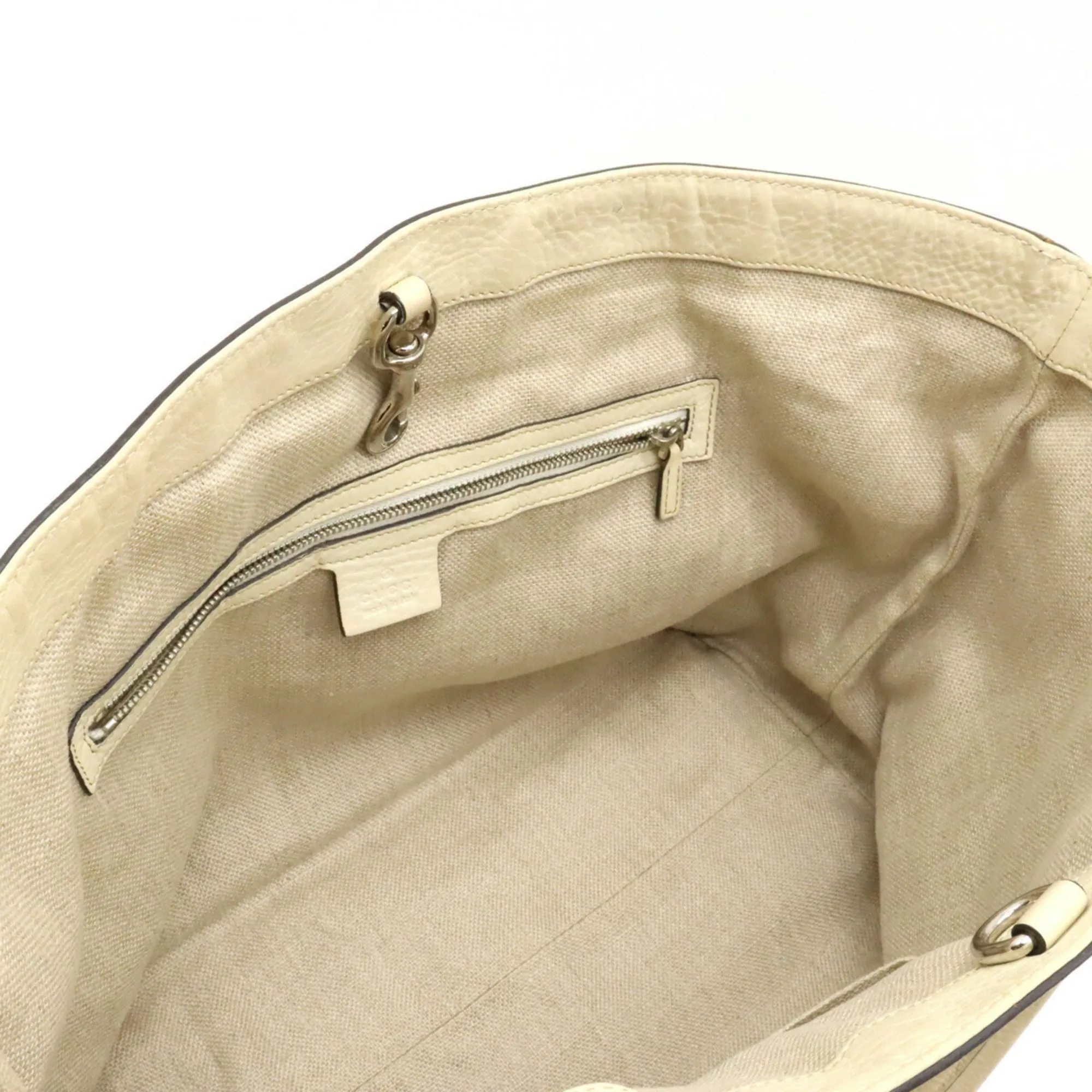 GUCCI GG Canvas Striped Tote Bag Shoulder Leather Khaki Beige Light 232973