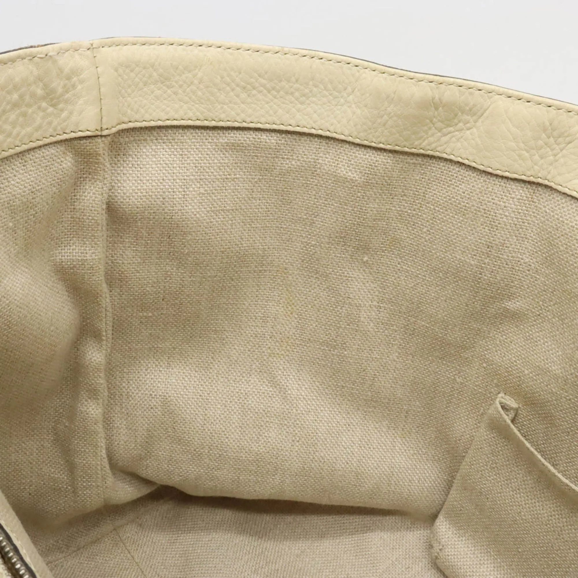 GUCCI GG Canvas Striped Tote Bag Shoulder Leather Khaki Beige Light 232973