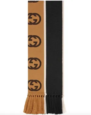 Gucci GG-jacquard Striped Wool-blend Scarf In Black