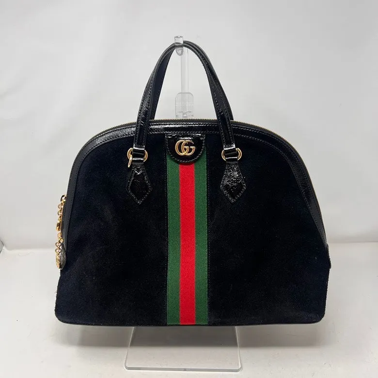 Gucci Preloved Suede & Leather Black 2way Handbag with Strap & Dust Bag