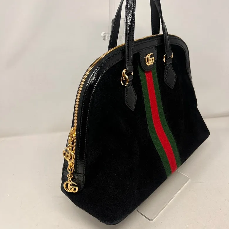 Gucci Preloved Suede & Leather Black 2way Handbag with Strap & Dust Bag
