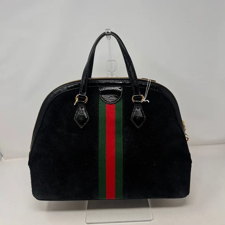Gucci Preloved Suede & Leather Black 2way Handbag with Strap & Dust Bag