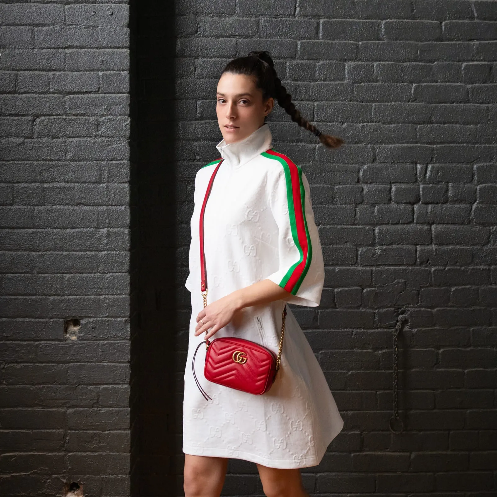 Gucci White Jersey GG Jacquard Dress Size L | US 8 | IT 44