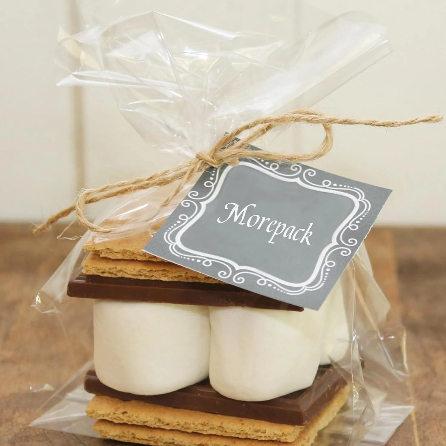 Gusseted Flat Bottom Cellophane Bags with Paper Insert 50Pcs 4x2x8 Inches Smore Bags