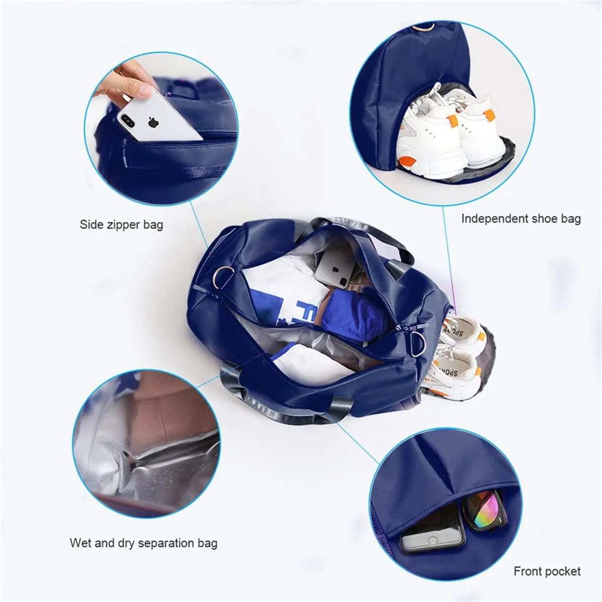 Gym Bag Wet and Dry Sport Bags with Shoe Compartment Travel Bag Waterproof Cute Gym Bag for Women and Men Training Tote Yoga Bag(Dark Blue)