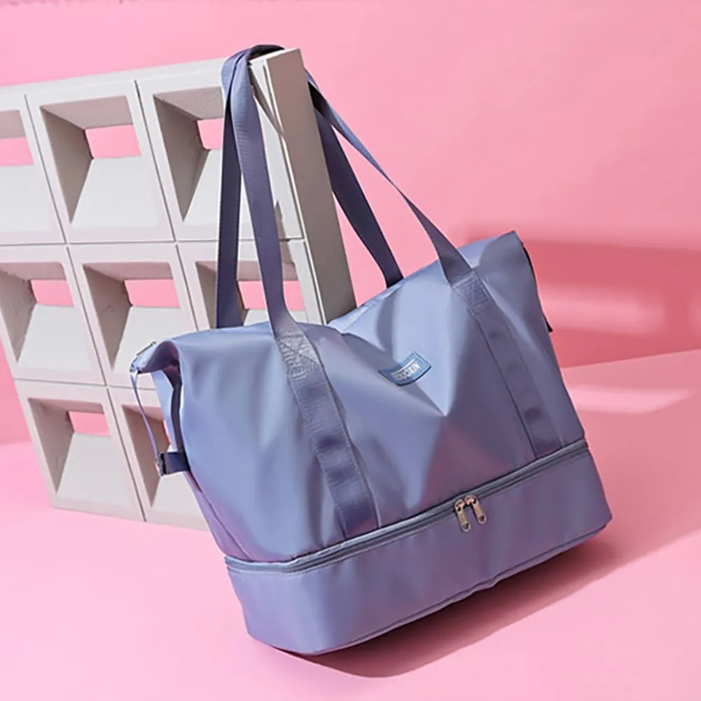 Gym Tote Bag for Women Foldable Overnight Weekender Duffle Bags Shoulder Carry on luggage Bag with Trolley Sleeve