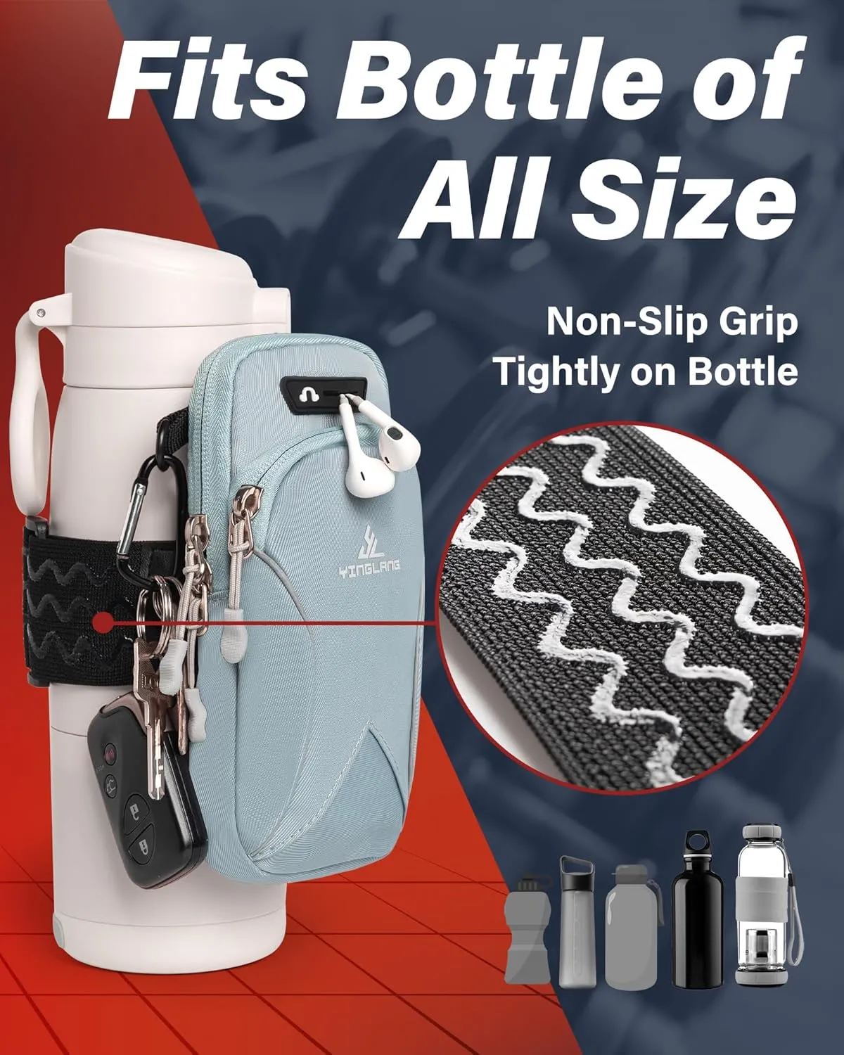 Gym Water with Phone Holder & Wallet, Water Bottle Caddy Versatile Sleeve Bag for Running Sports & Daily Use