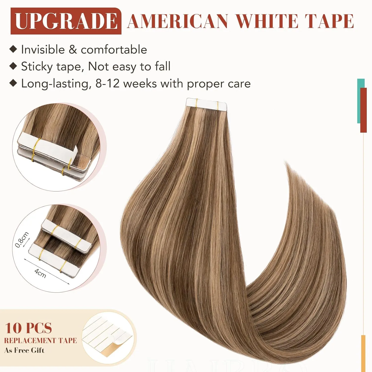 Hairro Glue In Hair Extensions Human Hair Tape In Real Human Hair Skin Weft Double Sided Tape Balayge Highlight Blonde Tape On Hair Extensions 14 inch 40g 20pcs #4P27 Medium Brown & Dark Blonde