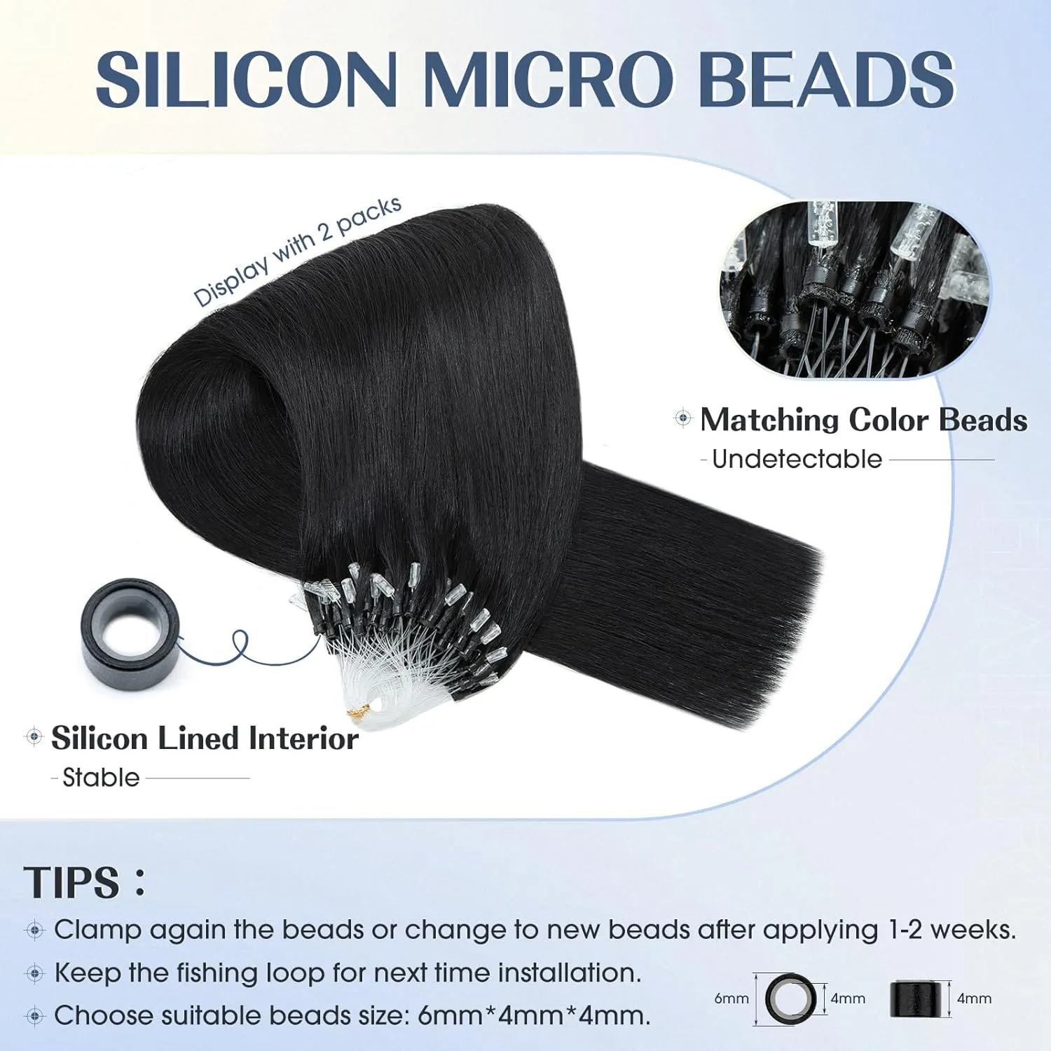 Hairro Microlink Hair Extensions Human Hair Micro Loop Bead In Hair Micro Ring I Tip Pre Bonded Cold Fusion Keratin Glue Stick Remy Itip Hair For Women 16 Inch 50g 50 Strands #01 Dark Black