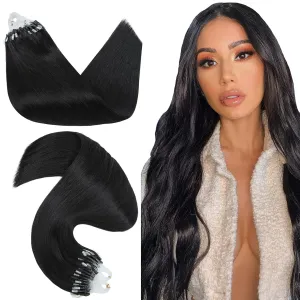 Hairro Microlink Hair Extensions Human Hair Micro Loop Bead In Hair Micro Ring I Tip Pre Bonded Cold Fusion Keratin Glue Stick Remy Itip Hair For Women 16 Inch 50g 50 Strands #01 Dark Black