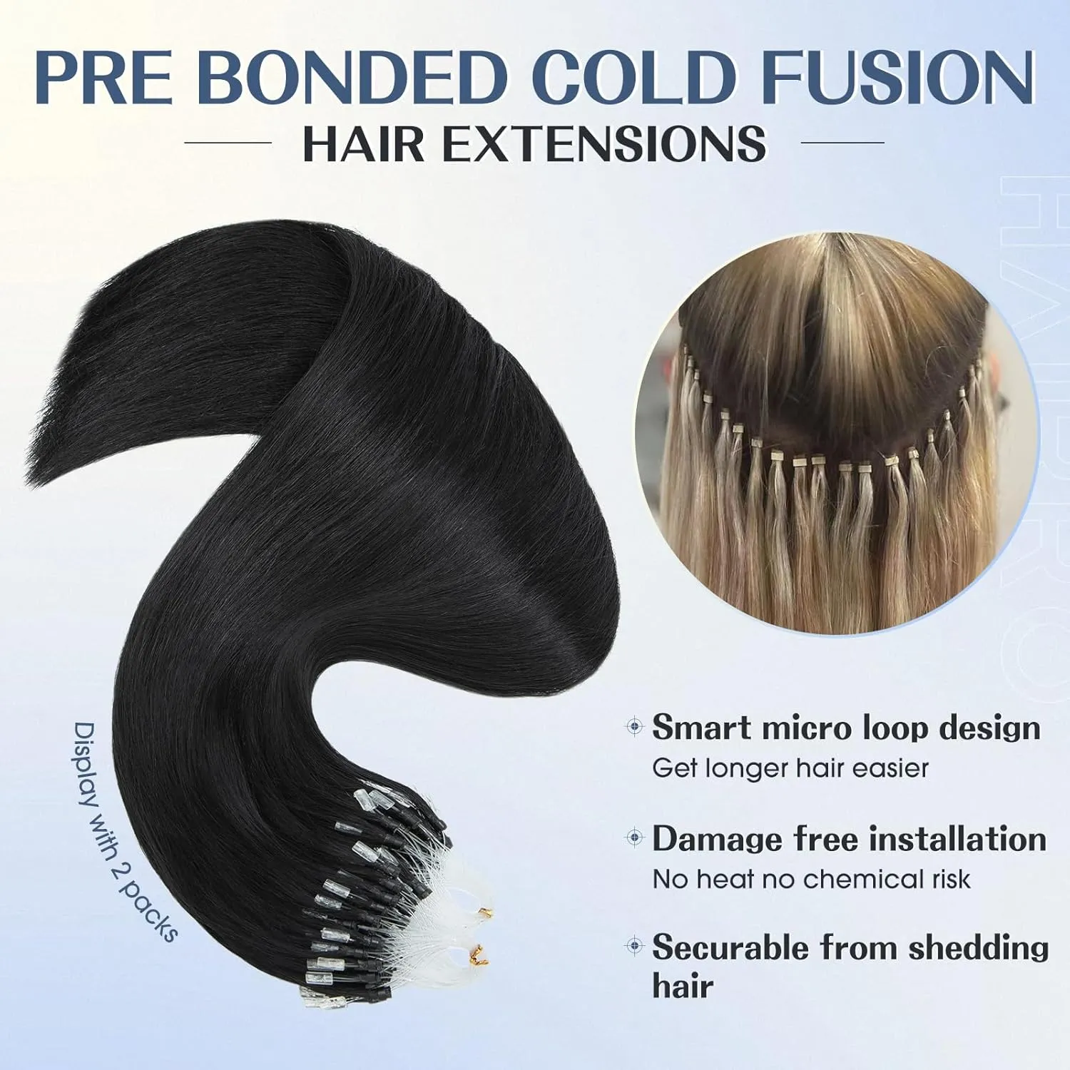 Hairro Microlink Hair Extensions Human Hair Micro Loop Bead In Hair Micro Ring I Tip Pre Bonded Cold Fusion Keratin Glue Stick Remy Itip Hair For Women 16 Inch 50g 50 Strands #01 Dark Black