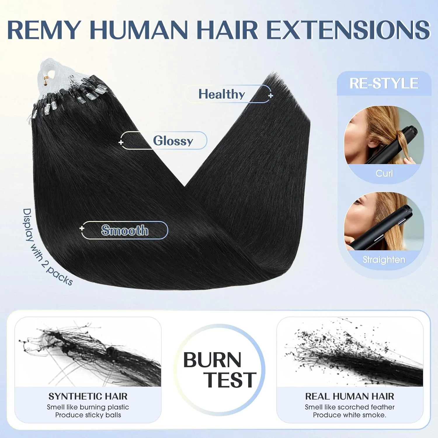 Hairro Microlink Hair Extensions Human Hair Micro Loop Bead In Hair Micro Ring I Tip Pre Bonded Cold Fusion Keratin Glue Stick Remy Itip Hair For Women 16 Inch 50g 50 Strands #01 Dark Black