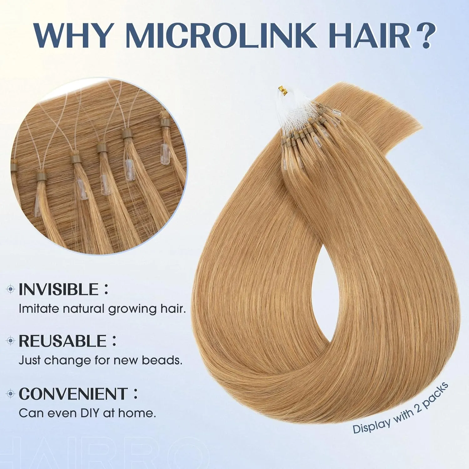 Hairro Microlink Hair Extensions Human Hair Micro Loop Bead In Hair Micro Ring I Tip Pre Bonded Cold Fusion Keratin Glue Stick Remy Itip Hair For Women 16 Inch 50g 50 Strands #27 Dark Blonde