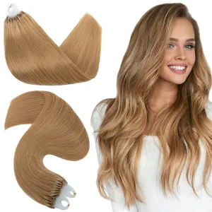 Hairro Microlink Hair Extensions Human Hair Micro Loop Bead In Hair Micro Ring I Tip Pre Bonded Cold Fusion Keratin Glue Stick Remy Itip Hair For Women 16 Inch 50g 50 Strands #27 Dark Blonde