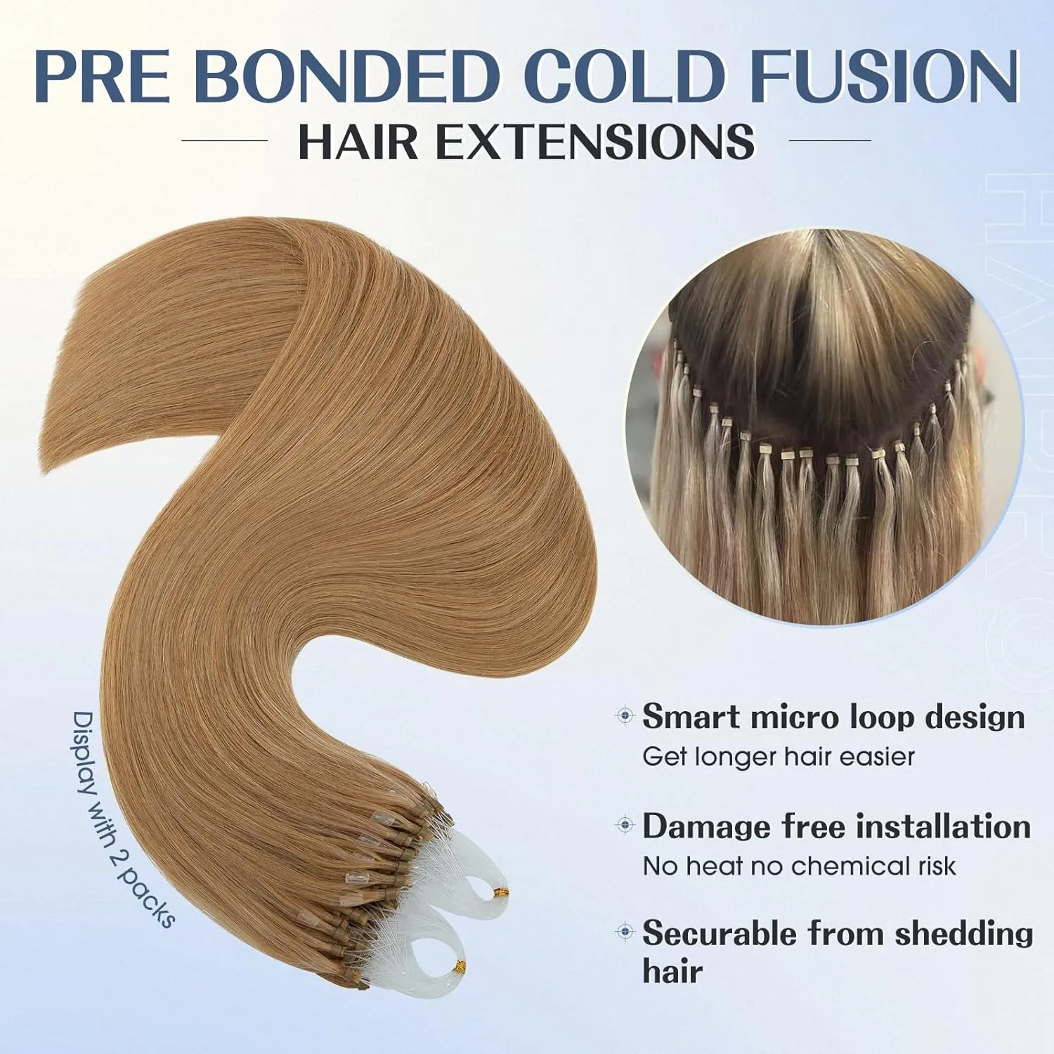 Hairro Microlink Hair Extensions Human Hair Micro Loop Bead In Hair Micro Ring I Tip Pre Bonded Cold Fusion Keratin Glue Stick Remy Itip Hair For Women 16 Inch 50g 50 Strands #27 Dark Blonde