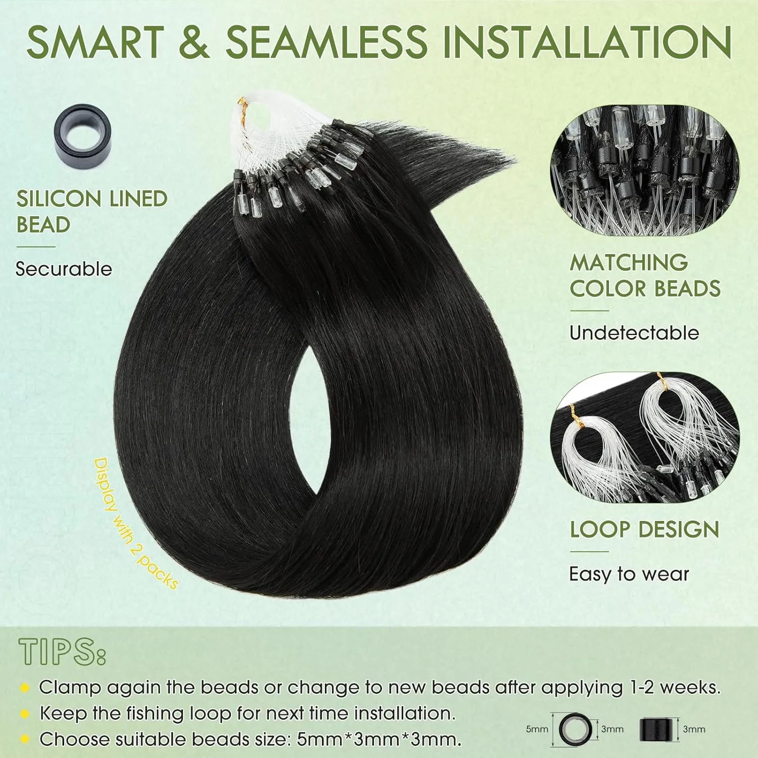 Hairro Microlink Hair Extensions Human Hairo Micro Loop Microbeaded Hair Microlinks Pre Bonded Cold Fusion I Tip Hair For Women 14 inch 50g 100 Strands #01 Dark Black