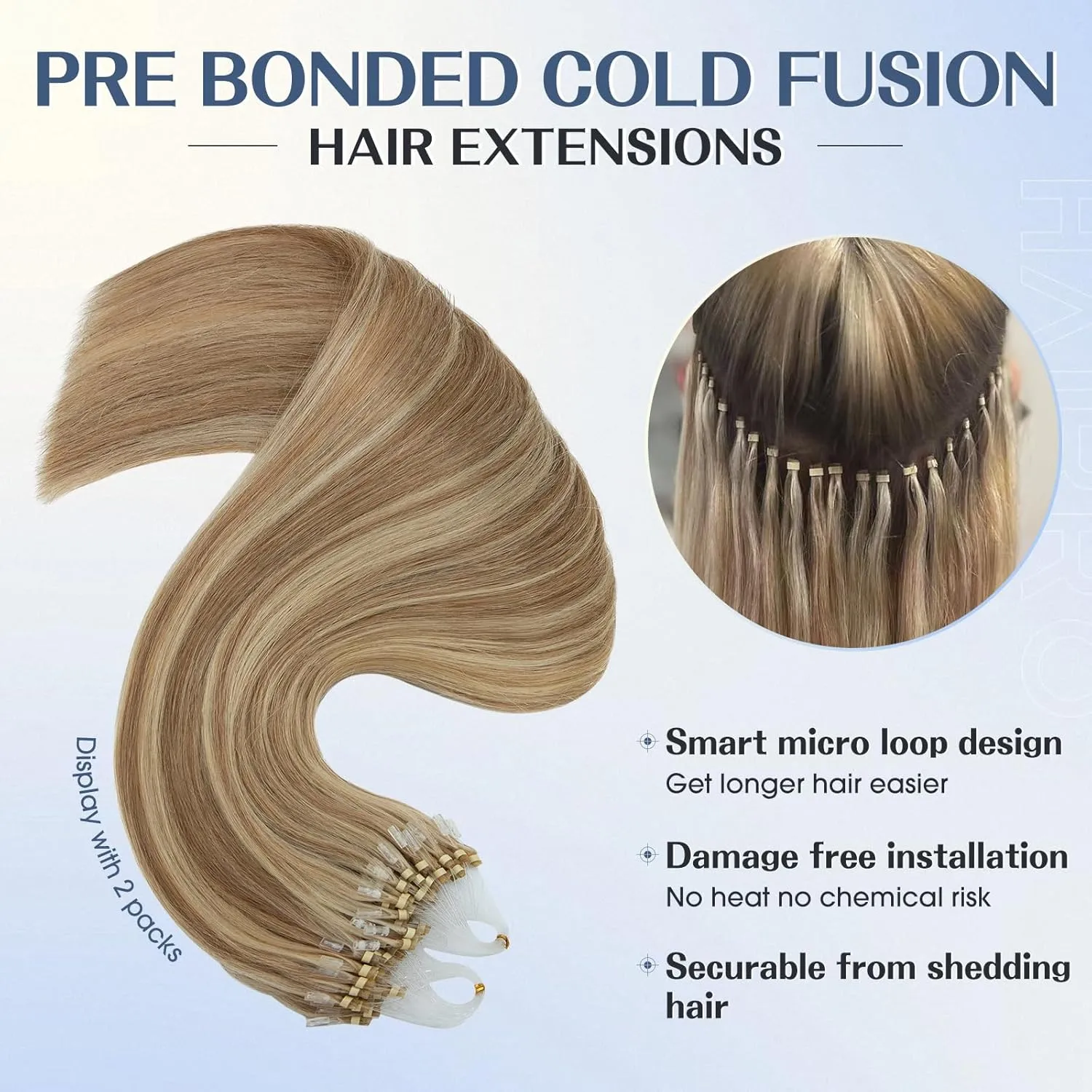 Hairro Microlinks Hair Extensions Highlighted Balayage Micro Bead Ring Loop Tipped Hair Straight Real Human Hair For Women 16 inch 50g 50 Strands #12P613 Golden Brown Mix Bleach Blonde