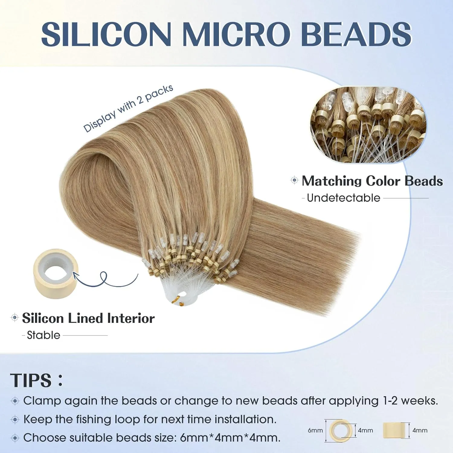 Hairro Microlinks Hair Extensions Highlighted Balayage Micro Bead Ring Loop Tipped Hair Straight Real Human Hair For Women 16 inch 50g 50 Strands #12P613 Golden Brown Mix Bleach Blonde