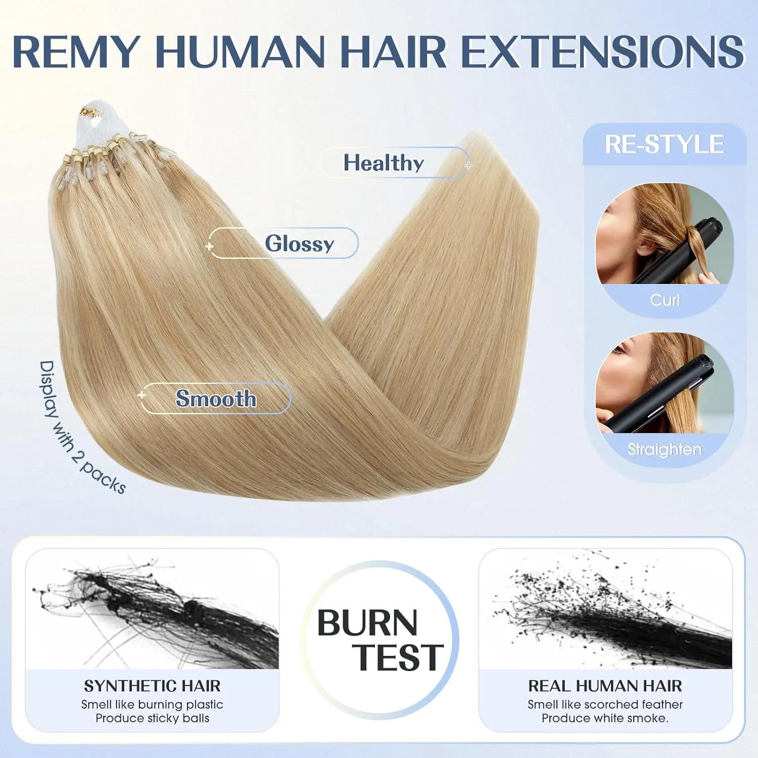 Hairro Microlinks Hair Extensions Highlighted Balayage Micro Bead Ring Loop Tipped Hair Straight Real Human Hair For Women 16 inch 50g 50 Strands #18P613 Ash Blonde Mix Bleach Blonde