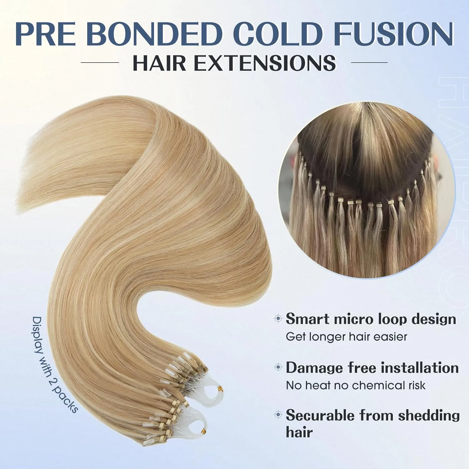 Hairro Microlinks Hair Extensions Highlighted Balayage Micro Bead Ring Loop Tipped Hair Straight Real Human Hair For Women 16 inch 50g 50 Strands #18P613 Ash Blonde Mix Bleach Blonde