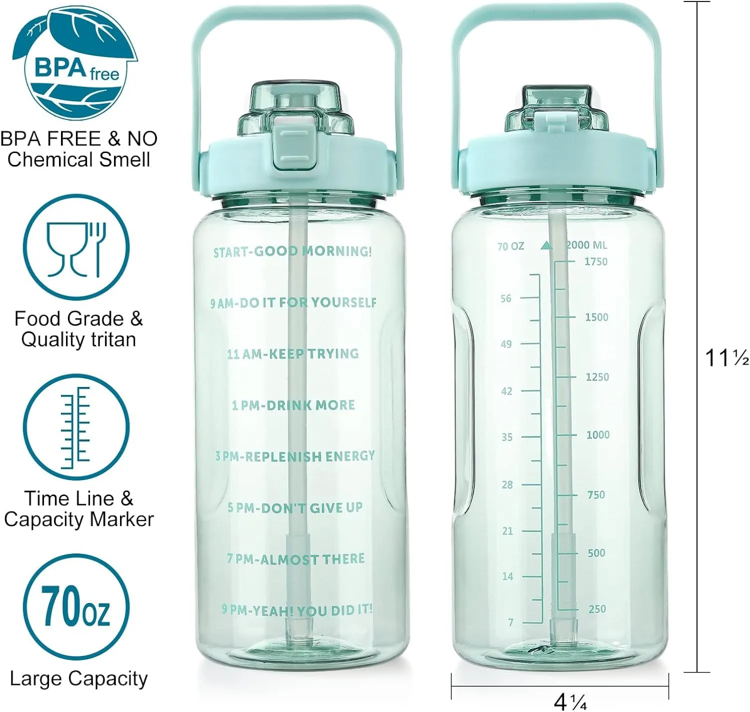 Half Gallon Water Bottle with Sleeve, 64OZ Motivational Water Bottle with Straw & Time Marker, BPA Free Leakproof Large Sports Water Bottle, Reusable Water Jug for Workout Gym Sport