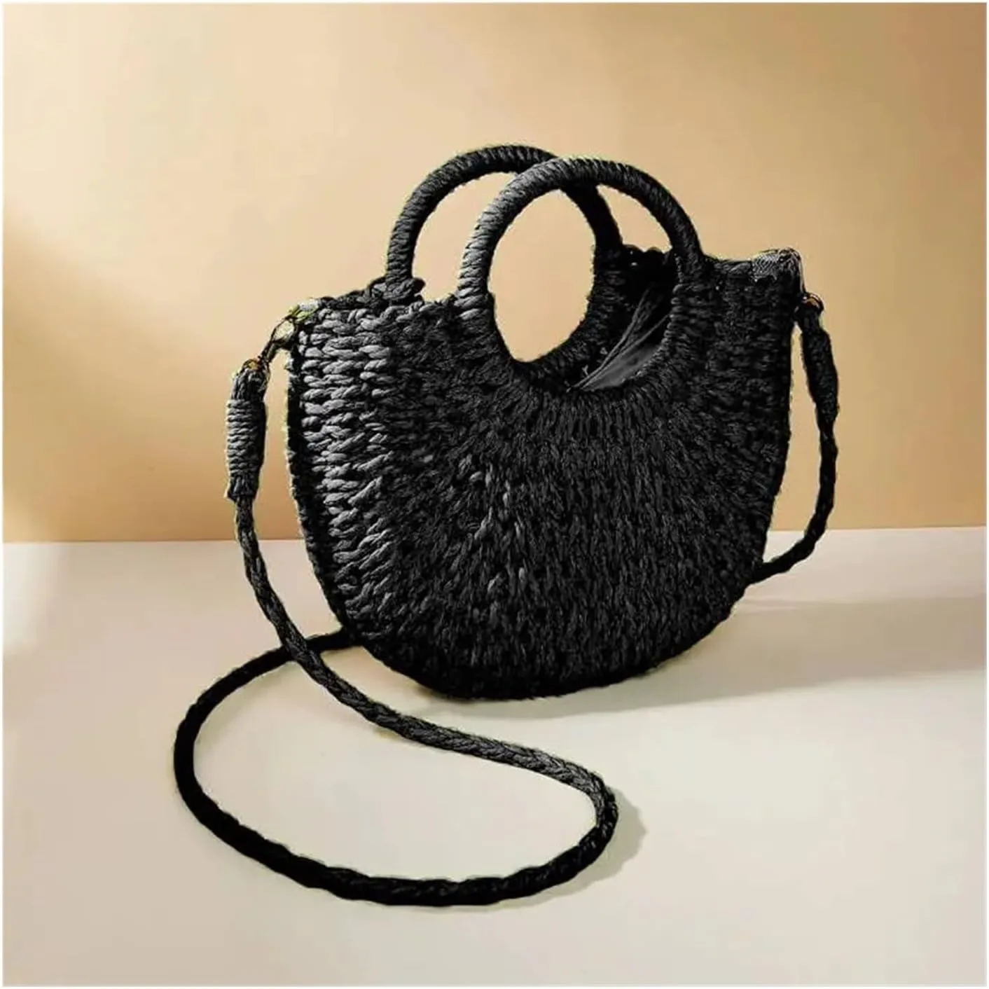 Half-Round Rattan Beach Bag Women Large Capacity Handle Bag Summer Beach Bags Travel Weave Handle Bag Shoulder Bag(Pink)