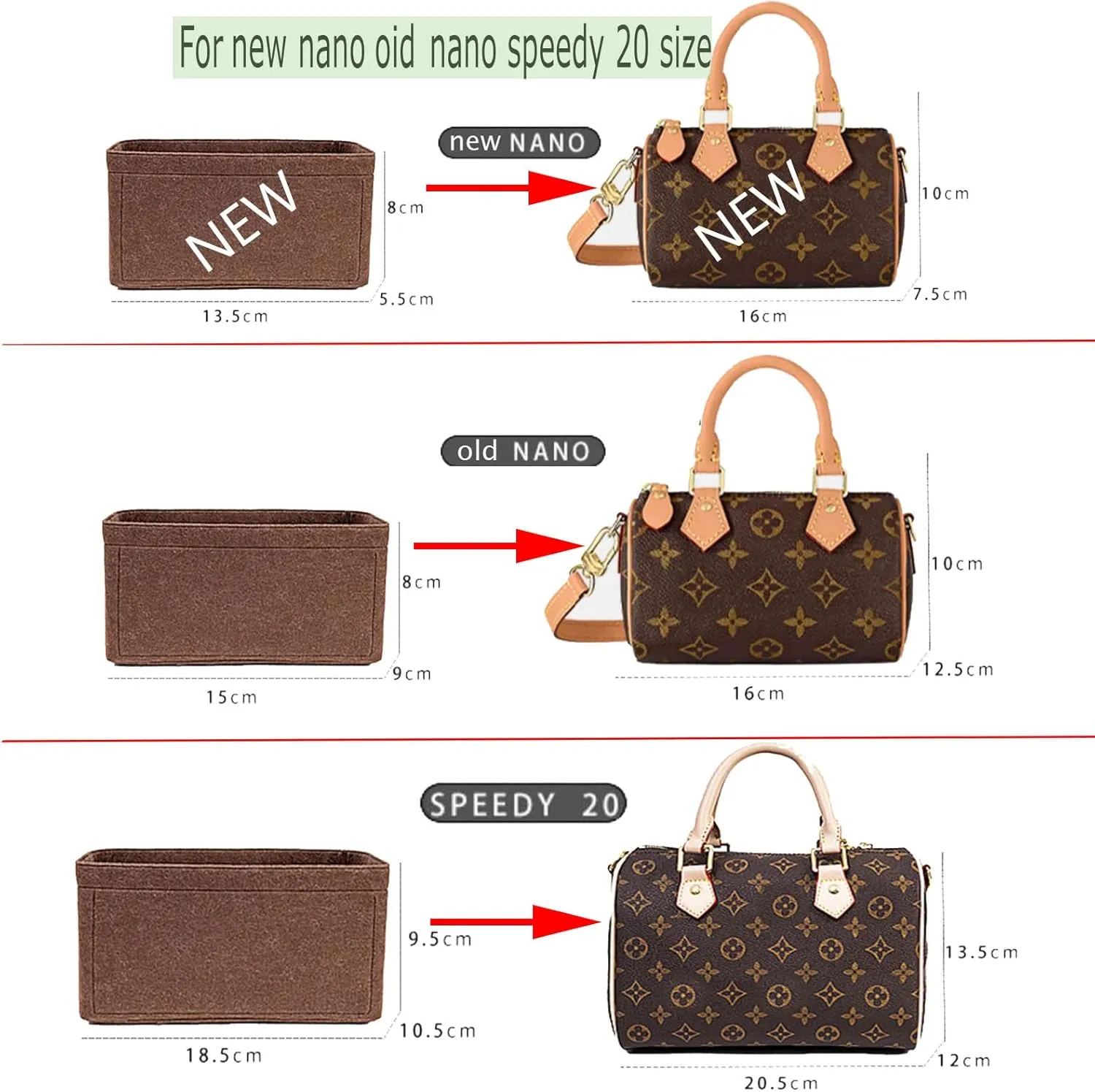 handbag Organizer for LV NANO mini bags Felt Organizer Bag Shaper insert Y061black-old NANO