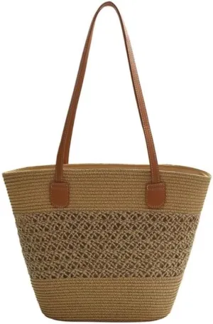 Handbag Pastoral Style Grass Woven Bag Women's Summer One-Shoulder Basket Bag Beach Tote Straw Bags Handbag