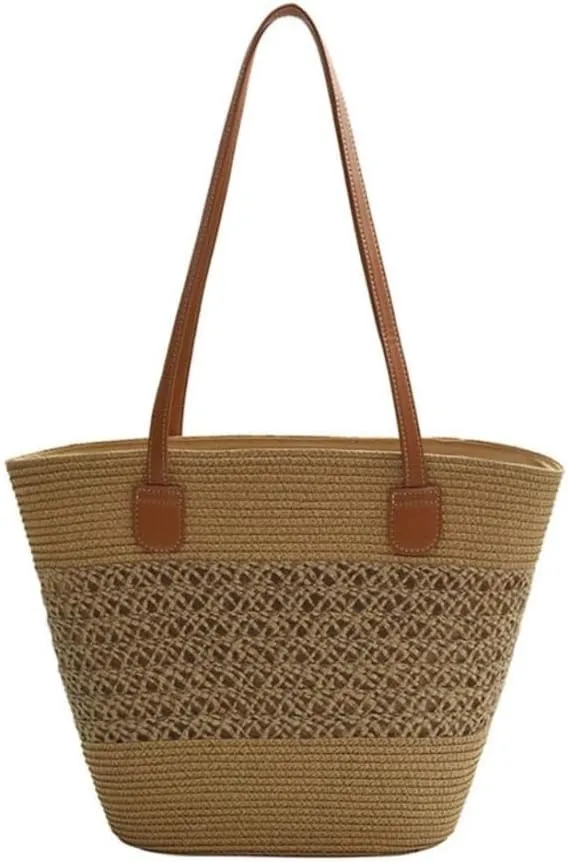 Handbag Pastoral Style Grass Woven Bag Women's Summer One-Shoulder Basket Bag Beach Tote Straw Bags Handbag