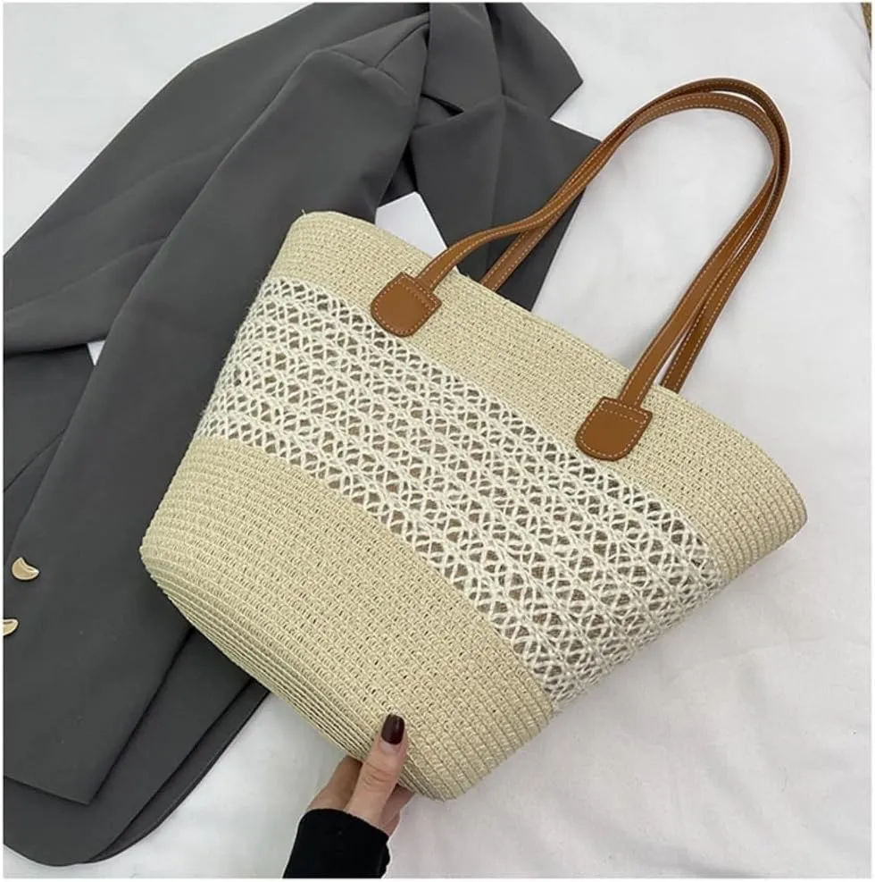 Handbag Pastoral Style Grass Woven Bag Women's Summer One-Shoulder Basket Bag Beach Tote Straw Bags Handbag