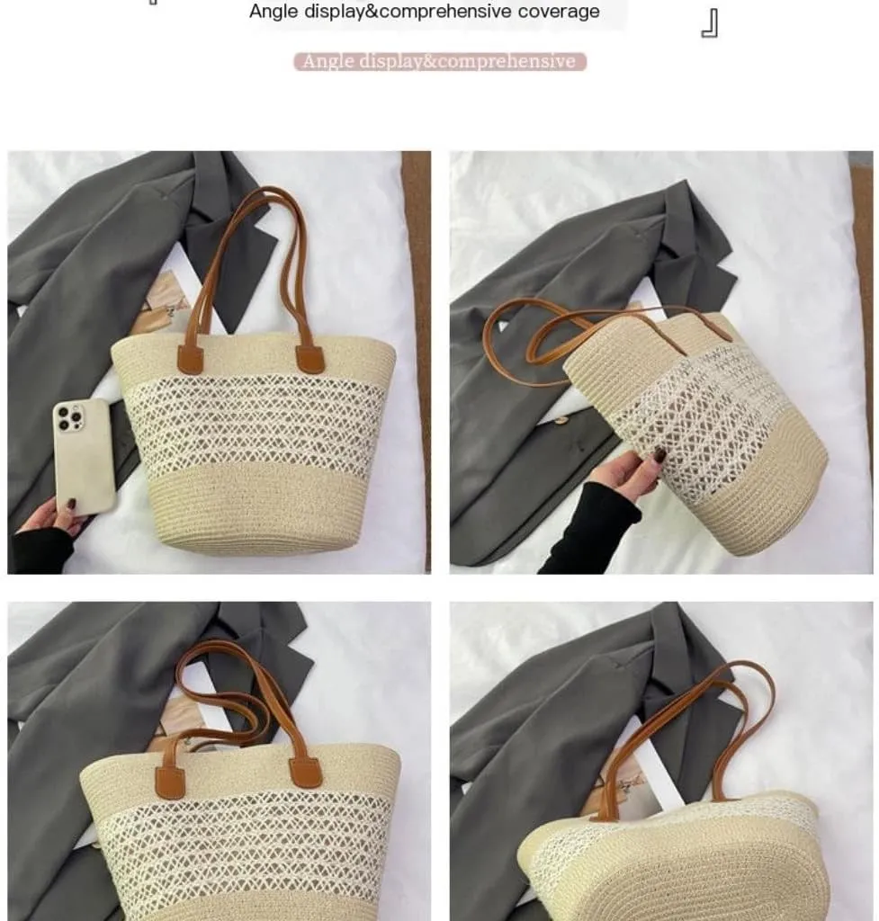 Handbag Pastoral Style Grass Woven Bag Women's Summer One-Shoulder Basket Bag Beach Tote Straw Bags Handbag